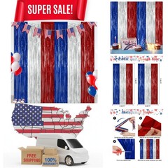 2 Pack Patriotic Blue Silver Red Foil Curtain Streamers | Vibrant 3.28 x 7.05 FT