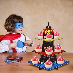 Exciting Superhero Cupcake Holder – 3-Tier Stand for Unforgettable Events