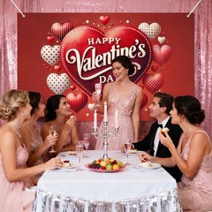 Valentine’s Day Banner 71 x 43 Inches Polyester Love Heart Backdrop Romantic New