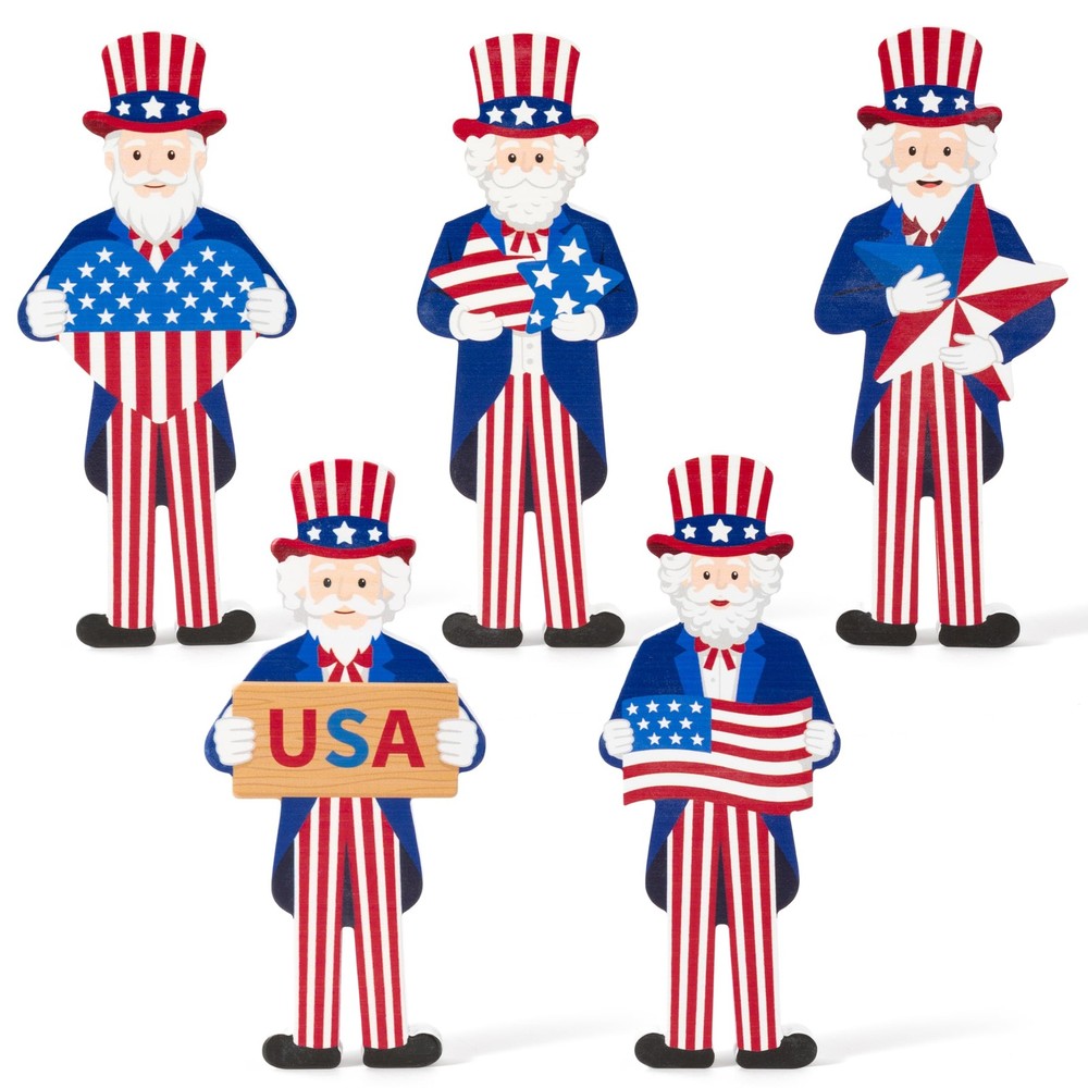 Uncle Sam Wooden Decoration – 5Pcs High Quality Wood Self Standing Patriotic …