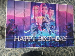 Birthday Party Backdrop Banner Multicolor Character Print with Grommets