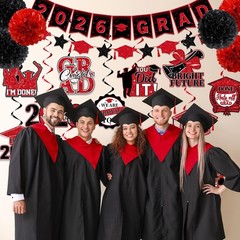 Red and Black Graduation Decorations 2026, 2026 Grad Banner Red&black
