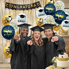 Graduation Decorations 2026 – Graduation Balloons 62Pcs 12 Inch Navy Blue Gold W