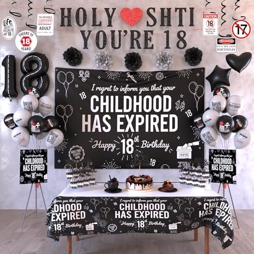 Birthday Decorations For Boys Includes Banner, Backdrop, Tablecloth, Latex 18th