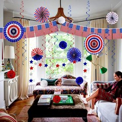 Charming 26Pcs Patriotic Party Decor – Banners, Fans & Pom Poms for Any Occasion