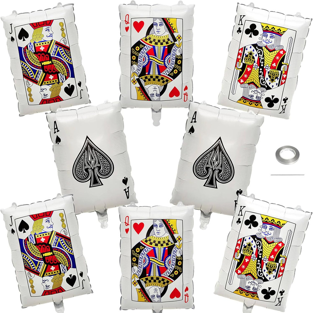 8 Pcs Playing Card Casino Balloons, Poker Card Foil Balloons for Casino Theme Pa
