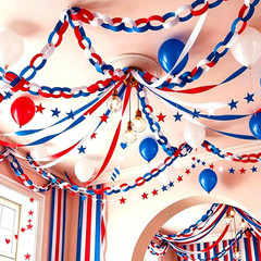 Patriotic Red Blue White Decorations 300Pcs Paper Chain Stripe 60Pcs Balloon 492