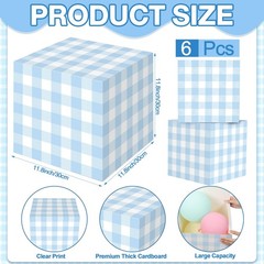 6 Pcs Blue Gingham Party Decoration Boxes 12 Inch Plaid Boxes for Centerpiece…