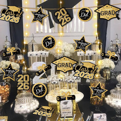 Graduation Decorations 2026-30Pcs Black and Gold Graduation Table Decorations…