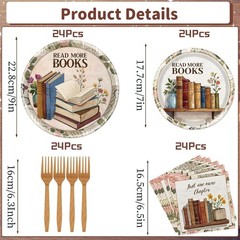 Stylish Book-Themed Tableware for Birthday & Club Parties – 96 Count