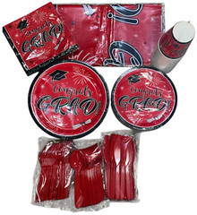 Graduation Plates & Napkins Serves 24, 169 Total Pieces, Red