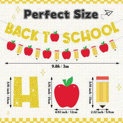 2 Pcs Pre-Strung Back to School Banner First Day of School Decorations Gold Glit