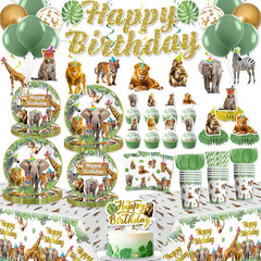 201Pcs Safari Birthday Decorations Tableware Set, 25 Serves Safari Plates and Na