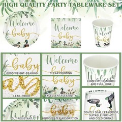 200 Piece Mallard Duck Baby Shower Tableware Set for 50 Guests Party