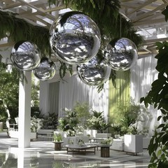 AplusChoice 2PCS 32″ Big Shiny Inflatable Mirror Ball Reusable Hanging Silver