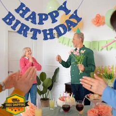 Adecortalk Glitter Blue Birthday Banner