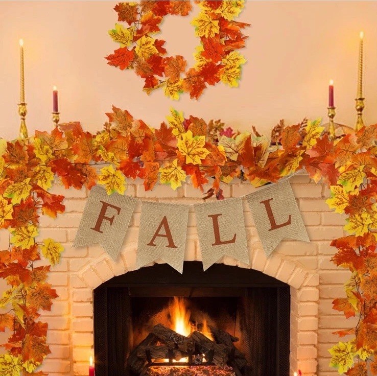 MISS FANTASY 13.2FT Fall Leaves Garland with Banner, 2Pack Fall Decorations