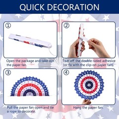 Patriotic Decorations Hanging Paper Fans 12pcs 3 Sizes Red White Blue Party D…