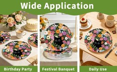 50 Pcs Spring Flower Cat Party Decorations 10″ Floral Cat Paper Plates