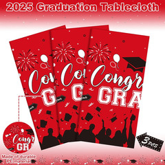 Class of 2026 Graduation Tablecloths Congrats Grad Party Decor Red Black 3 Pack