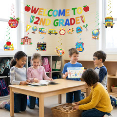 Welcome to 2Nd Grade Decorations, Back to School Banner with Hanging Swirls | NO