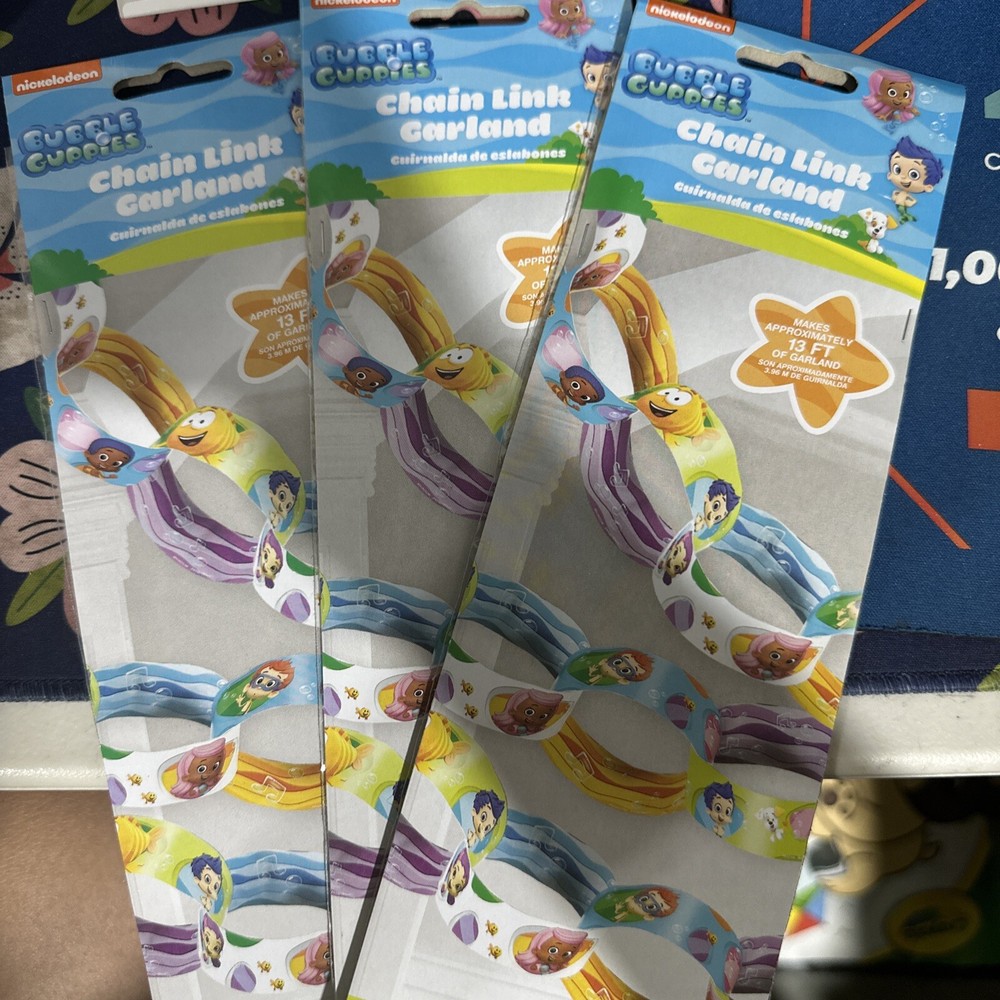 Bubble Guppies 13ft Garland – 50 Paper Chain Links – Birthday Party Decor (X5)