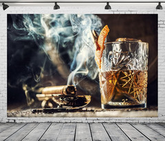 7X5Ft Fabric Cigar and Whiskey Backdrops for Photography Burning Cigarette Whisk