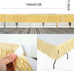 Hawaiian Luau Grass Raffia Fringe Banner Table Skirt for Tropical Birthday Party
