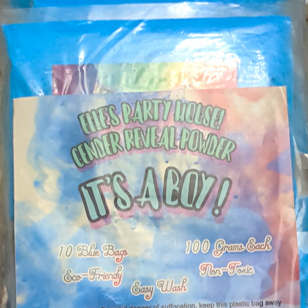 Ellie’s Party House It’s a Boy Blue Gender Reveal Powder 10 Bags 100g Easy Wash