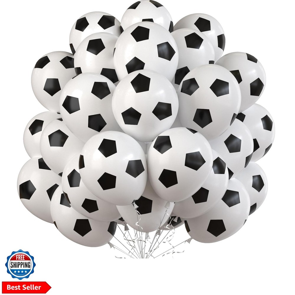 35 Pcs Soccer Ball Balloons, Black White Soccer Birthday Latex Balloons for B…
