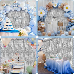 Silver Party Streamers 3Pack Metallic Tinsel Foil Fringe Curtains 3.2Ft X 8.2Ft