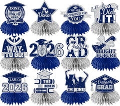 12 PCS Navy Blue Silver Graduation Table Decorations 2026 Centerpieces Decor