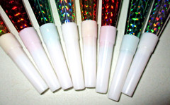 8 NEW 7 1/2″ Long New Year’s Eve HOLOGRAPHIC Cardboard & Plastic Party HORNS