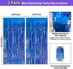 Blue Streamers Party Decorations 3.3×8.2ft, 2 Pack Dark Blue Tinsel Backdrop for