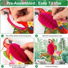 6 Pieces Hawaiian Tropical Parrot Honeycomb Decorations, Luau Party Decorations