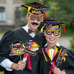 Graduation Party Photo Booth Props Kit – 30 PCS Grad Cap Glasses Funny Face Cuto