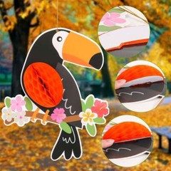 6pcs Tropical Birds Hanging Parrot Paper Honeycomb Hawaiian Party Bar Wall Decor