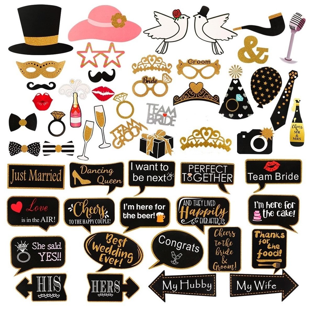 60 PCS Wedding Photo Booth Props Bachelorette Party Decorations Supplies