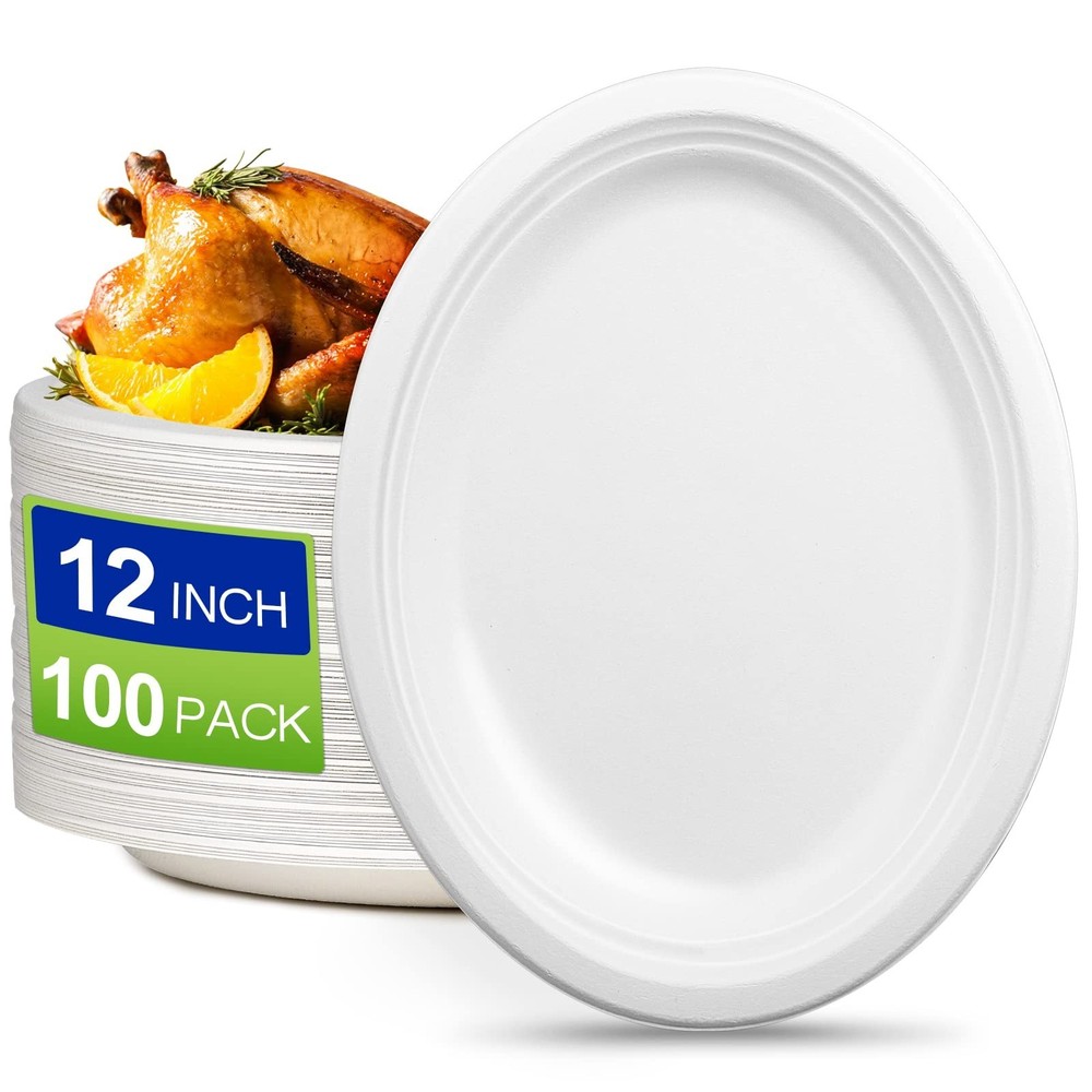Oval Eco Friendly Disposable Plates – Large Heavy Duty Paper Plates 12 inch, …