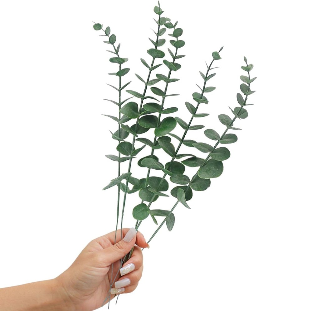 Tinsow 5 Pcs Real Touch Leaf Artificial Eucalyptus Stem Faux Green