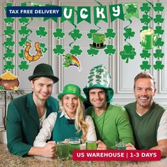 31Pcs St Patricks Day Decorations Pre-Assembled Shamrock Lucky Banner Garlands &