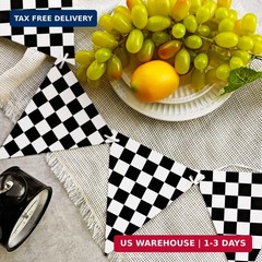 Letjolt Checkerboard Banner Racing Theme Party Garland 12 pcs 10 Feet | Black an