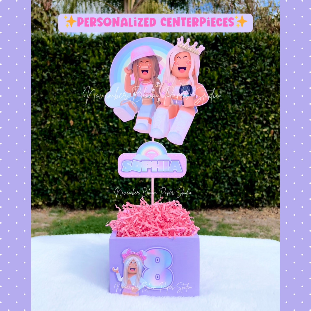 Roblox Centerpieces, Girl Roblox birthday party, Gamer girl party supplies
