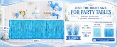 Light Blue Foil Fringe Table Skirt, 2-Pack Disposable Metallic Tinsel Streamers,