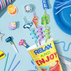 Summer Pool Party Cups Set 24 Reusable Plastic Cups With Lids Straws
