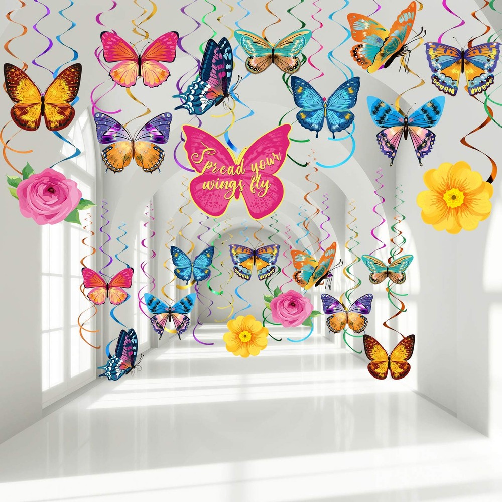 30 Pcs Spring Butterfly Party Decorations Hanging Swirl Streamer Elegant