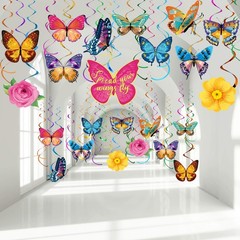 30 Pcs Spring Butterfly Party Decorations Hanging Swirl Streamer Elegant