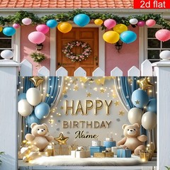 2D Flat Banner 1pc Customizable Name Birthday Party Banner Photography Backdrop☋