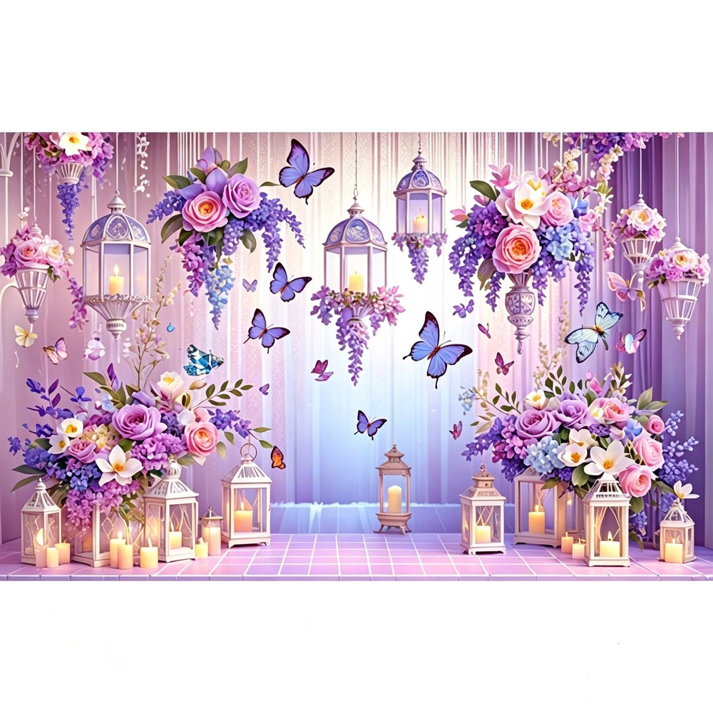 Photography Backdrop Butterfly Party Banner Birthday Wedding Flower Background