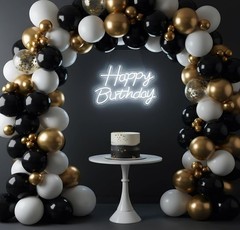 LED Happy Birthday Neon Sign, USB Dimmable Light for Party Decor, 16.5×12 Inch